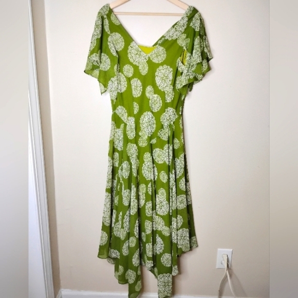 Robbie Bee Chiffon Maxi Dress 16 Green White Flutter Sleeve Romantic Fairycore - Picture 10 of 12